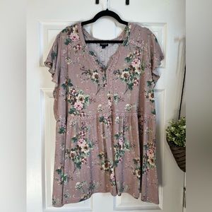 Torrid Babydoll Knit Notch Tee Neck Lace Trim top size 5